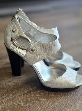 Calvin Klein Silver Peep-Toe Heels - Size 7.5